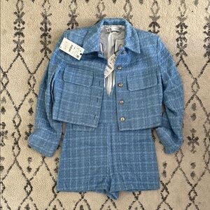 NWT Zara Blue Tweed Romper and Jacket Matching Set